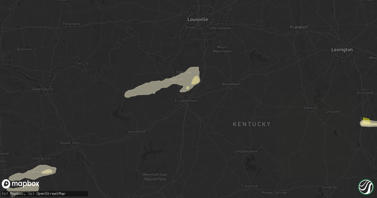 Hail map in Elizabethtown, KY on May 16, 2025