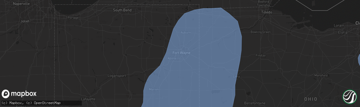 Hail map in Fort Wayne, IN on May 16, 2025