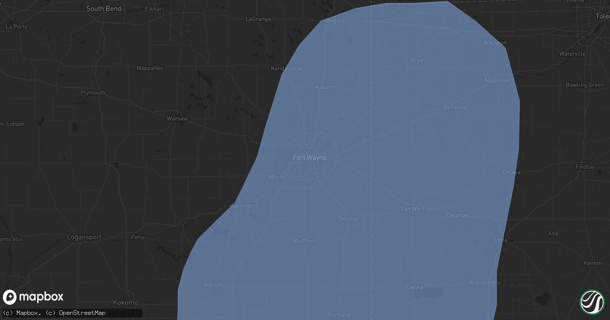 Hail map in Fort Wayne, IN on May 16, 2025