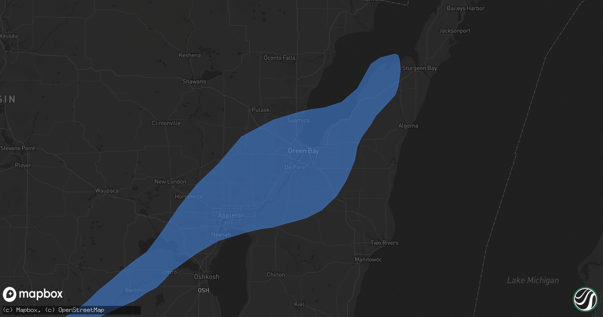 Hail map in Green Bay, WI on May 16, 2025