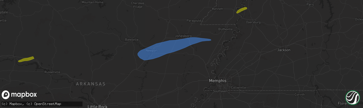 Hail map in Harrisburg, AR on May 16, 2025