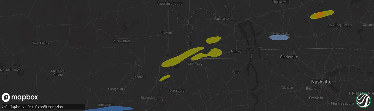 Hail map in Hickman, KY on May 16, 2025