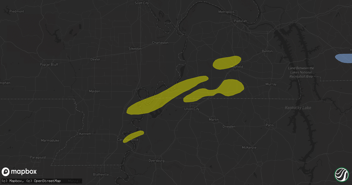 Hail map in Hickman, KY on May 16, 2025