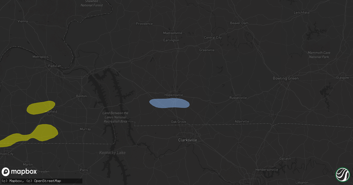 Hail map in Hopkinsville, KY on May 16, 2025