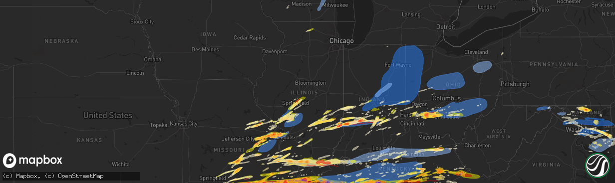 Hail map in Illinois on May 16, 2025