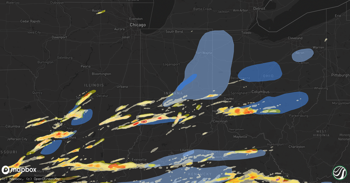 Hail map in Indiana on May 16, 2025