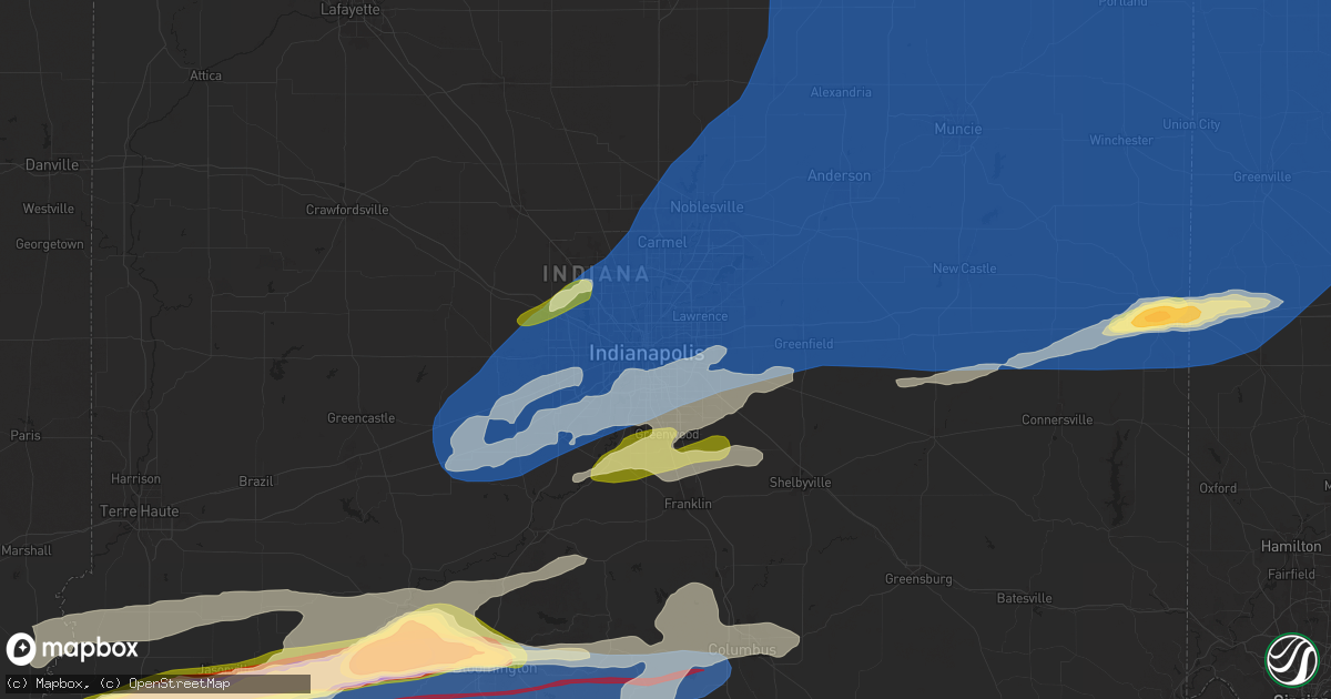 Hail map in Indianapolis, IN on May 16, 2025