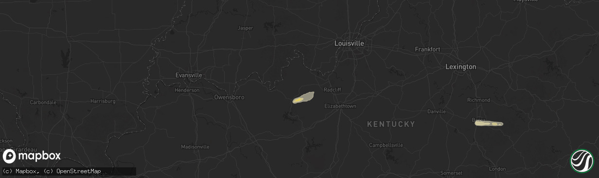 Hail map in Irvington, KY on May 16, 2025