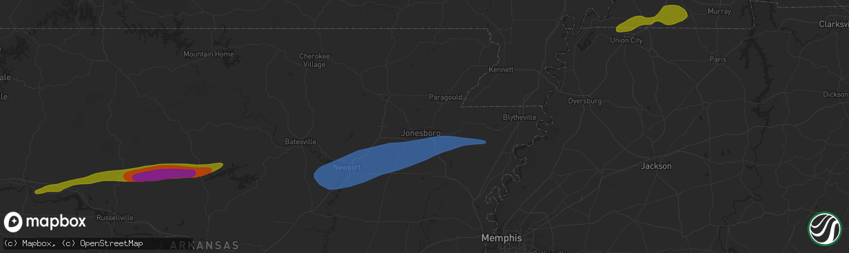 Hail map in Jonesboro, AR on May 16, 2025
