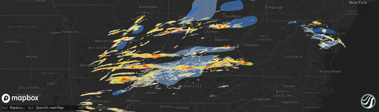Hail map in Kentucky on May 16, 2025