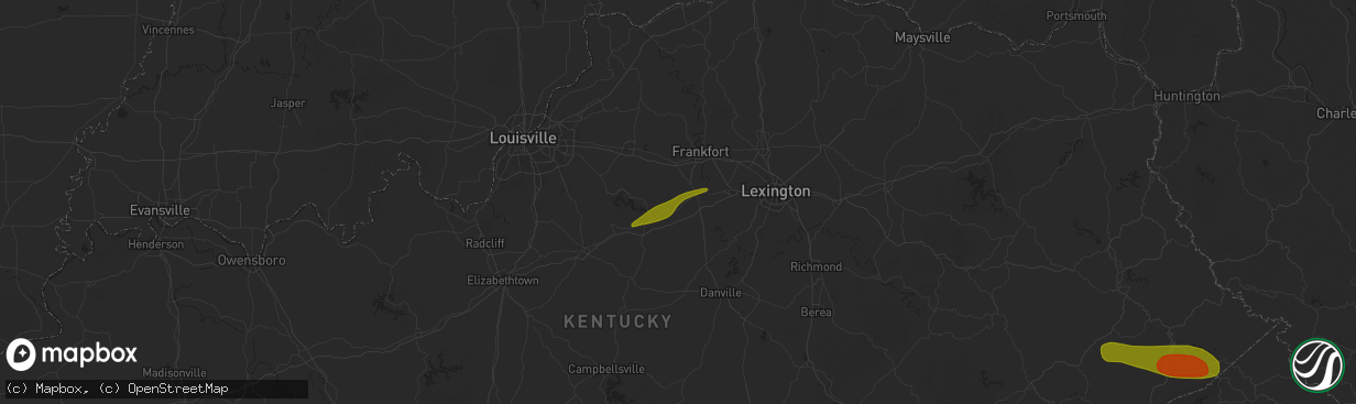 Hail map in Lawrenceburg, KY on May 16, 2025
