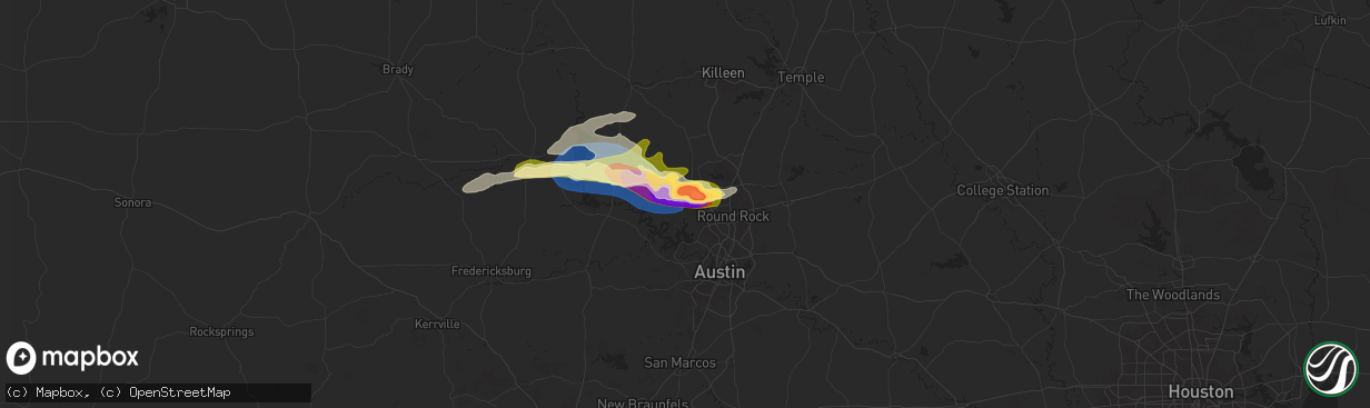 Hail map in Leander, TX on May 16, 2025