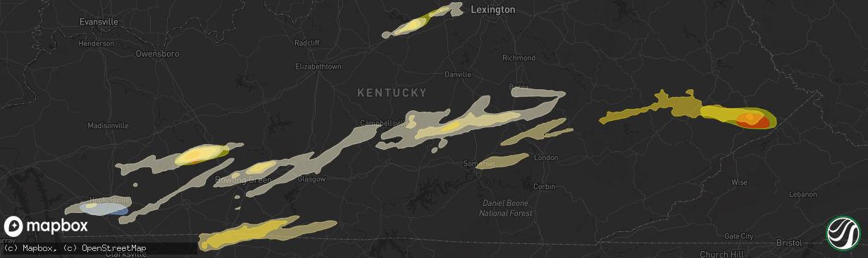 Hail map in Liberty, KY on May 16, 2025