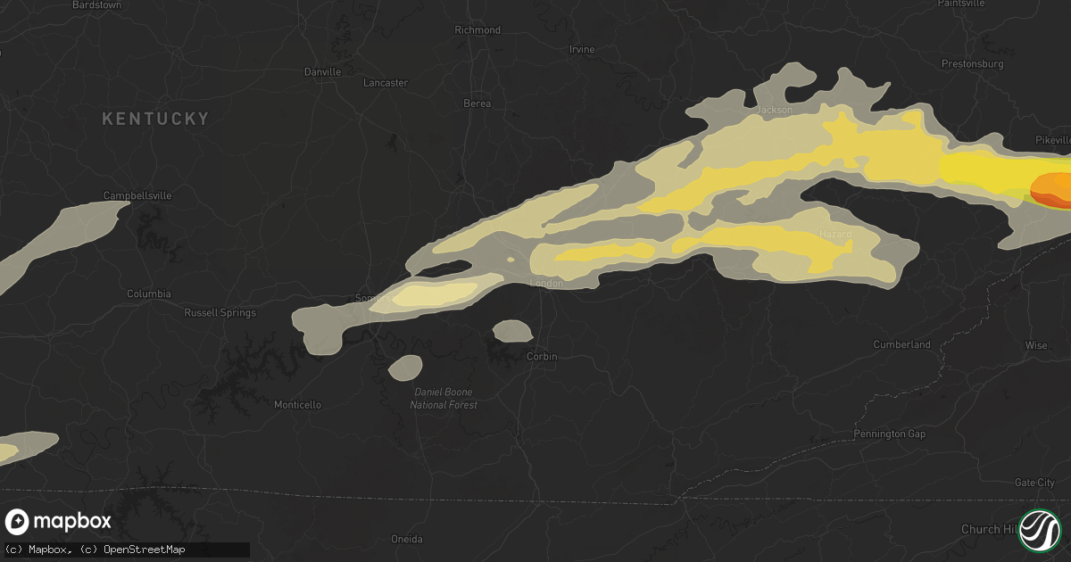 Hail map in London, KY on May 16, 2025