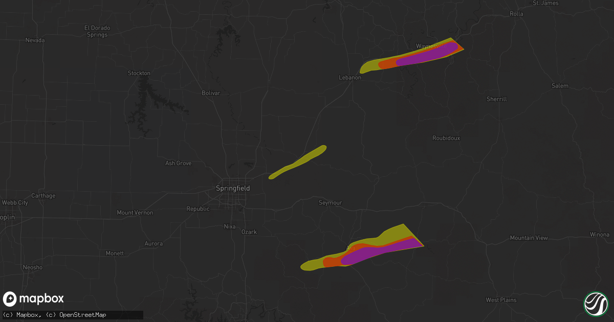 Hail map in Marshfield, MO on May 16, 2025