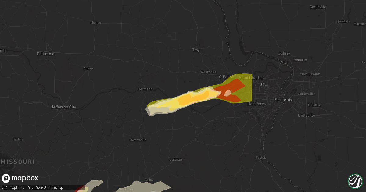 Hail map in Marthasville, MO on May 16, 2025