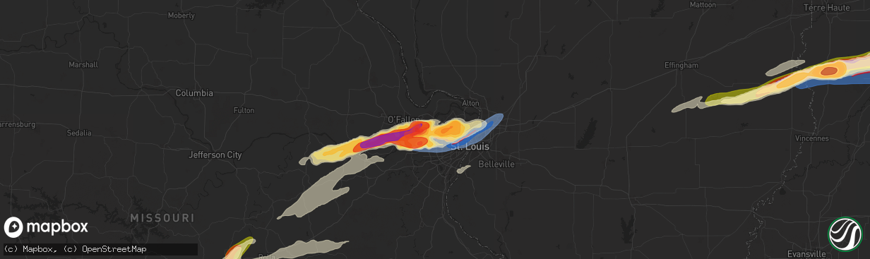 Hail map in Maryland Heights, MO on May 16, 2025