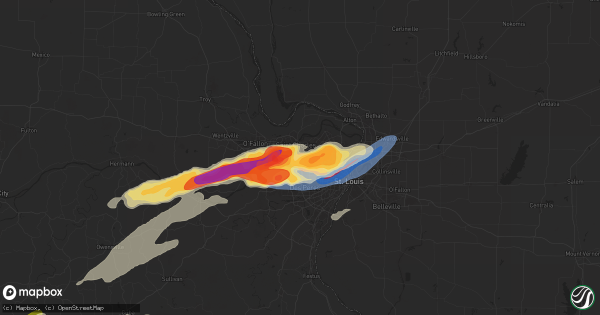 Hail map in Maryland Heights, MO on May 16, 2025