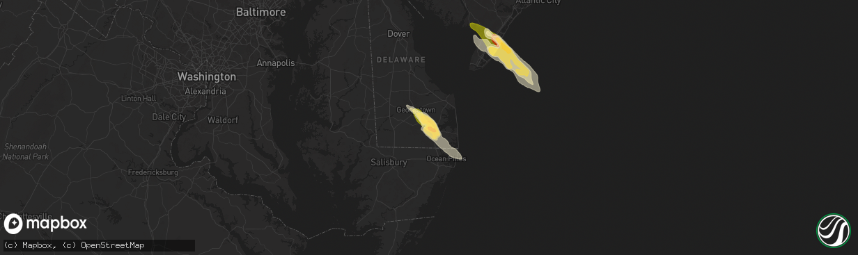 Hail map in Millsboro, DE on May 16, 2025