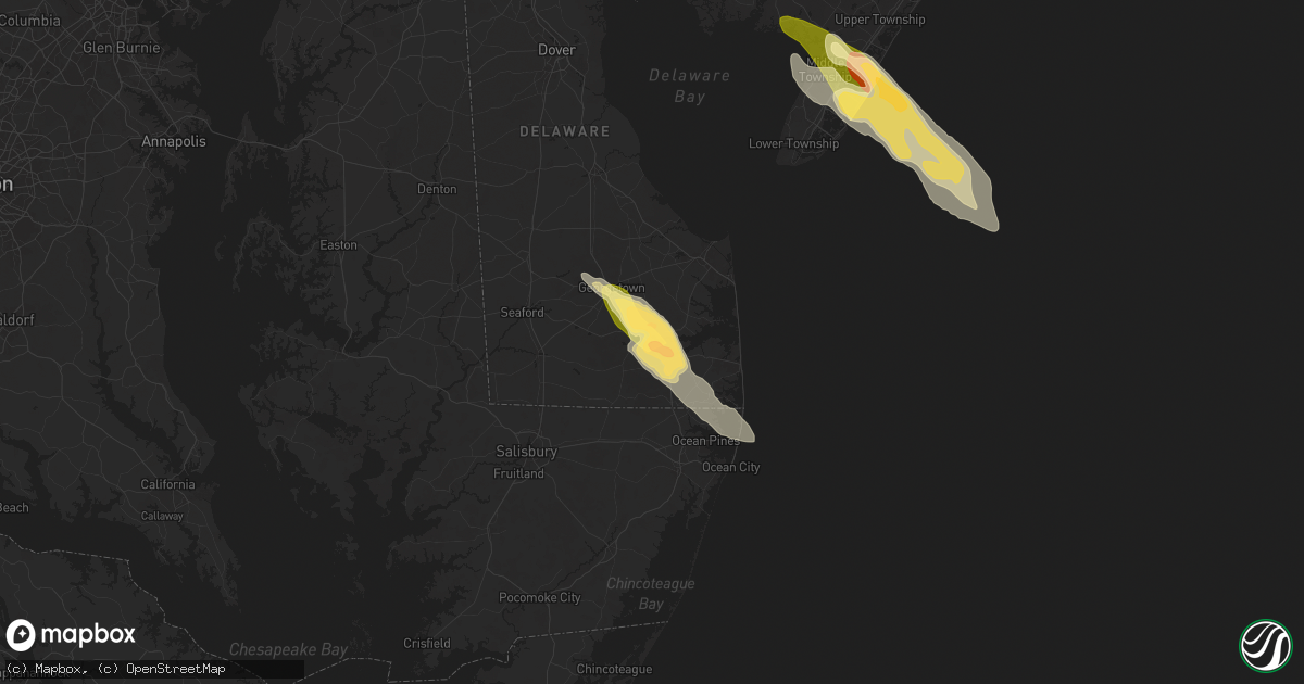 Hail map in Millsboro, DE on May 16, 2025