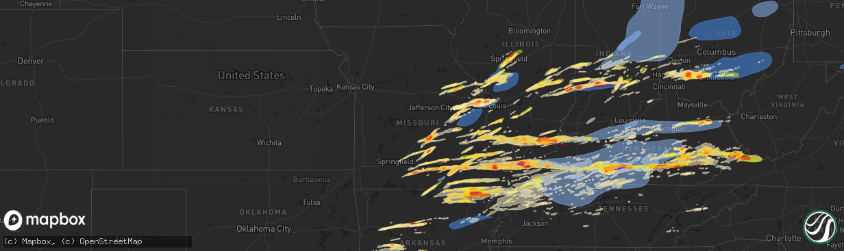 Hail map in Missouri on May 16, 2025