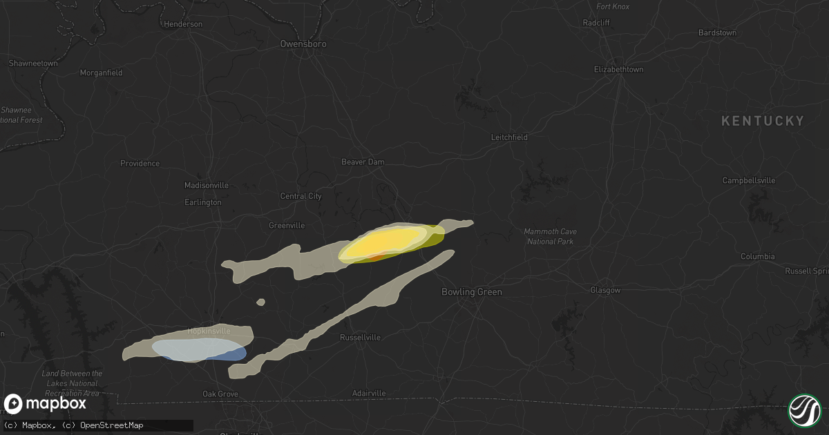 Hail map in Morgantown, KY on May 16, 2025