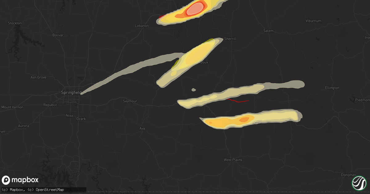 Hail map in Mountain Grove, MO on May 16, 2025