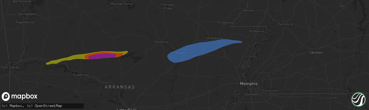 Hail map in Newport, AR on May 16, 2025