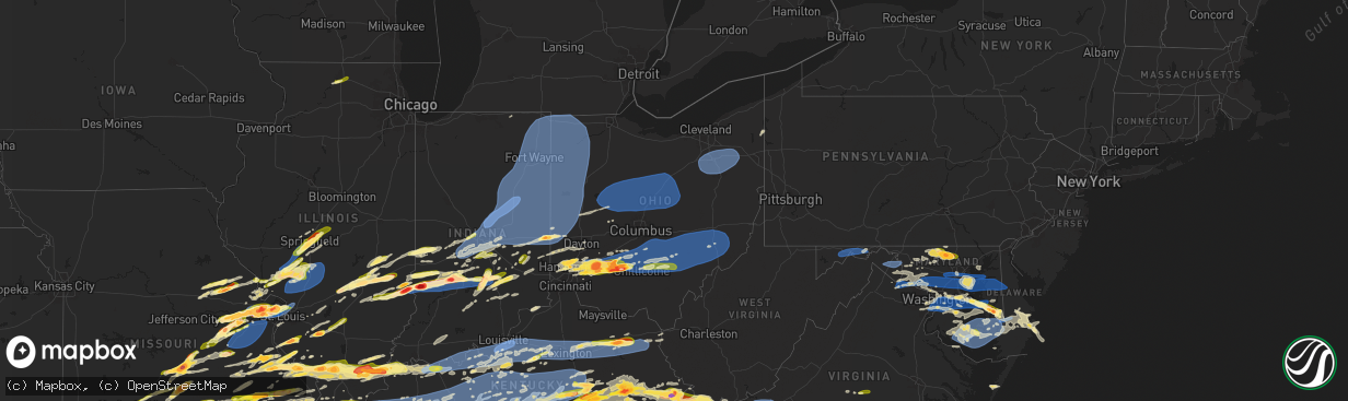 Hail map in Ohio on May 16, 2025