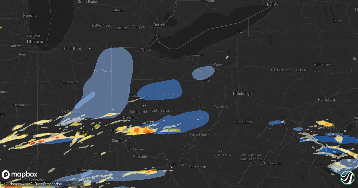 Hail map in Ohio on May 16, 2025