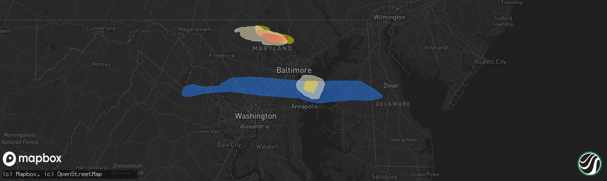 Hail map in Pasadena, MD on May 16, 2025