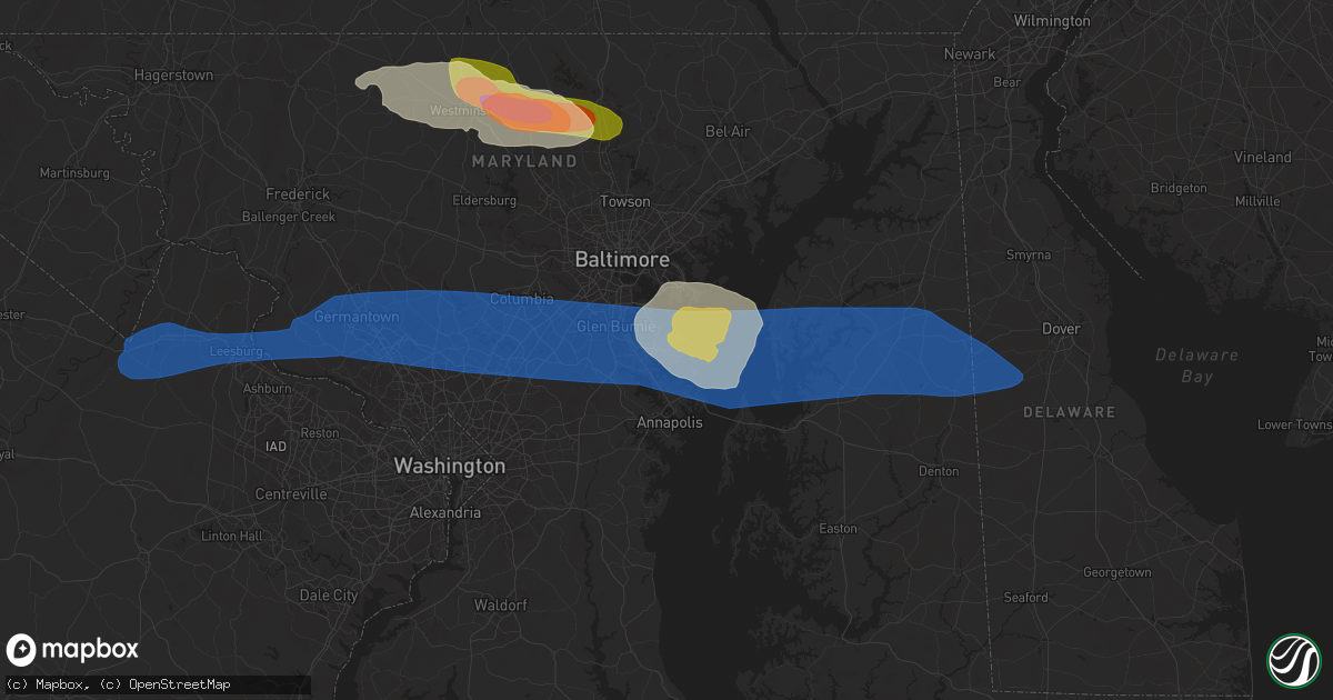 Hail map in Pasadena, MD on May 16, 2025