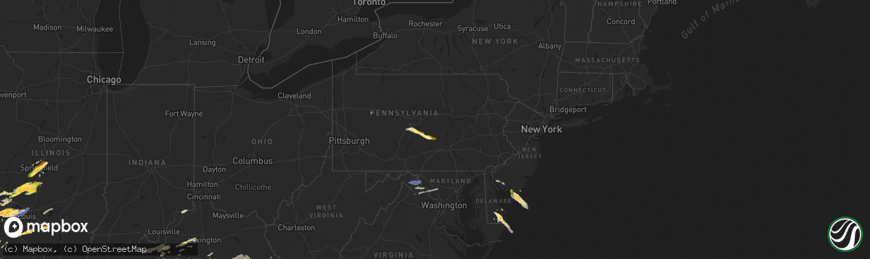 Hail map in Pennsylvania on May 16, 2025