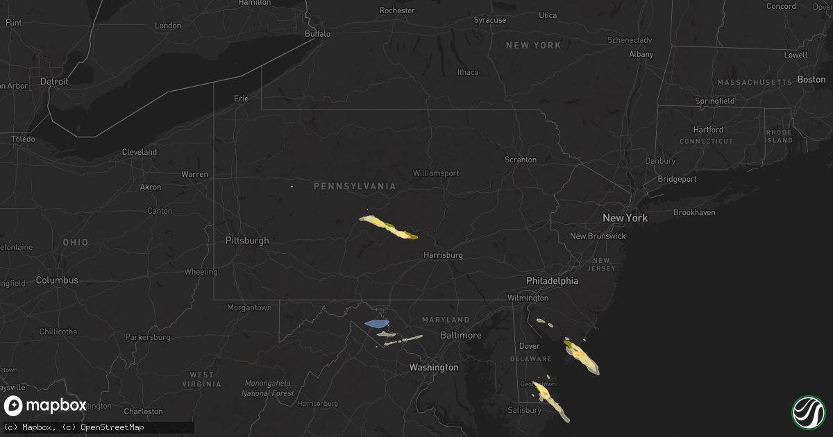 Hail map in Pennsylvania on May 16, 2025
