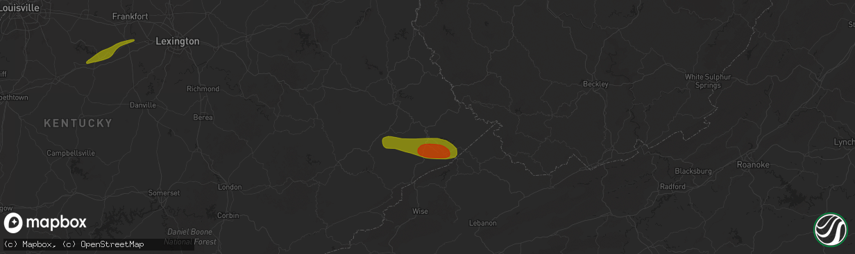 Hail map in Pikeville, KY on May 16, 2025