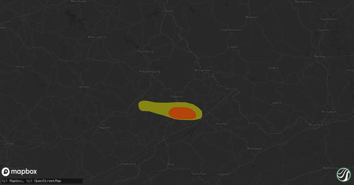Hail map in Pikeville, KY on May 16, 2025