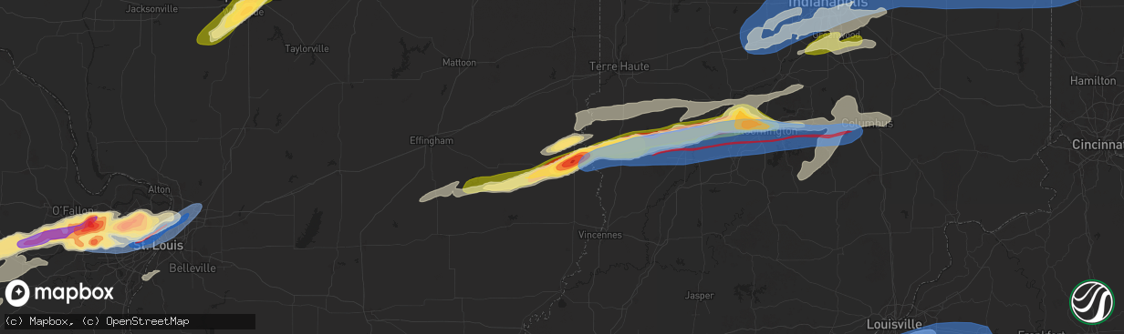 Hail map in Robinson, IL on May 16, 2025