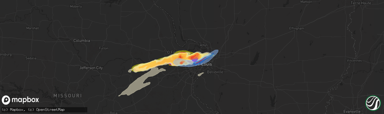 Hail map in Saint Ann, MO on May 16, 2025