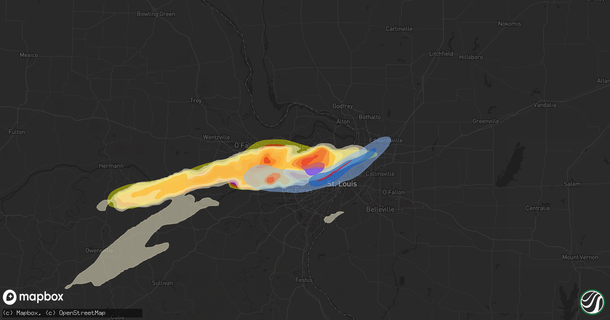 Hail map in Saint Ann, MO on May 16, 2025