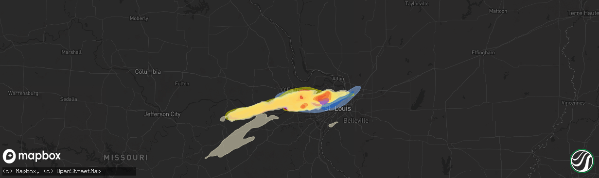 Hail map in Saint Peters, MO on May 16, 2025