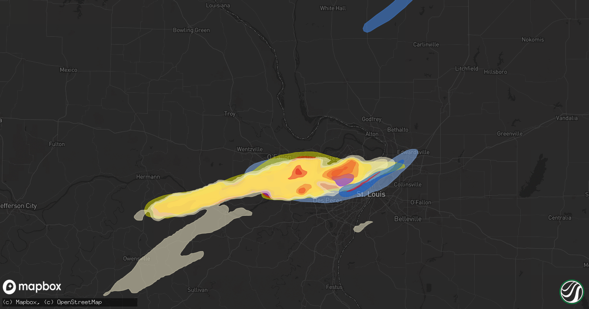 Hail map in Saint Peters, MO on May 16, 2025