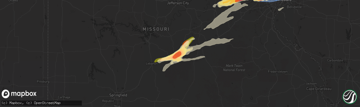 Hail map in Saint Robert, MO on May 16, 2025