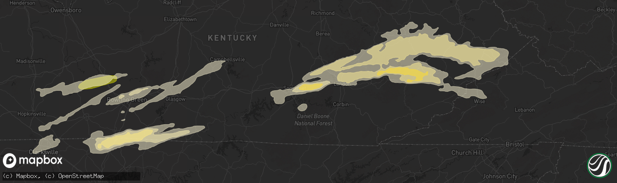 Hail map in Somerset, KY on May 16, 2025
