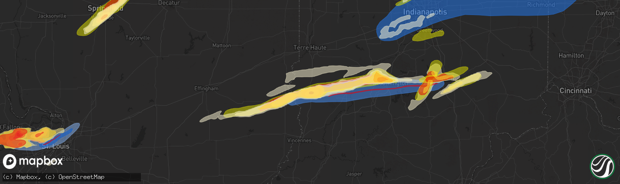 Hail map in Sullivan, IN on May 16, 2025