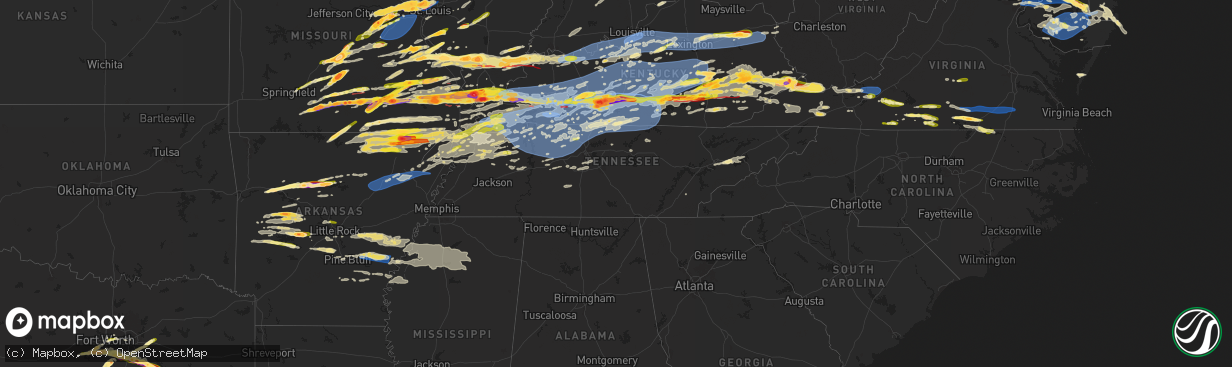 Hail map in Tennessee on May 16, 2025