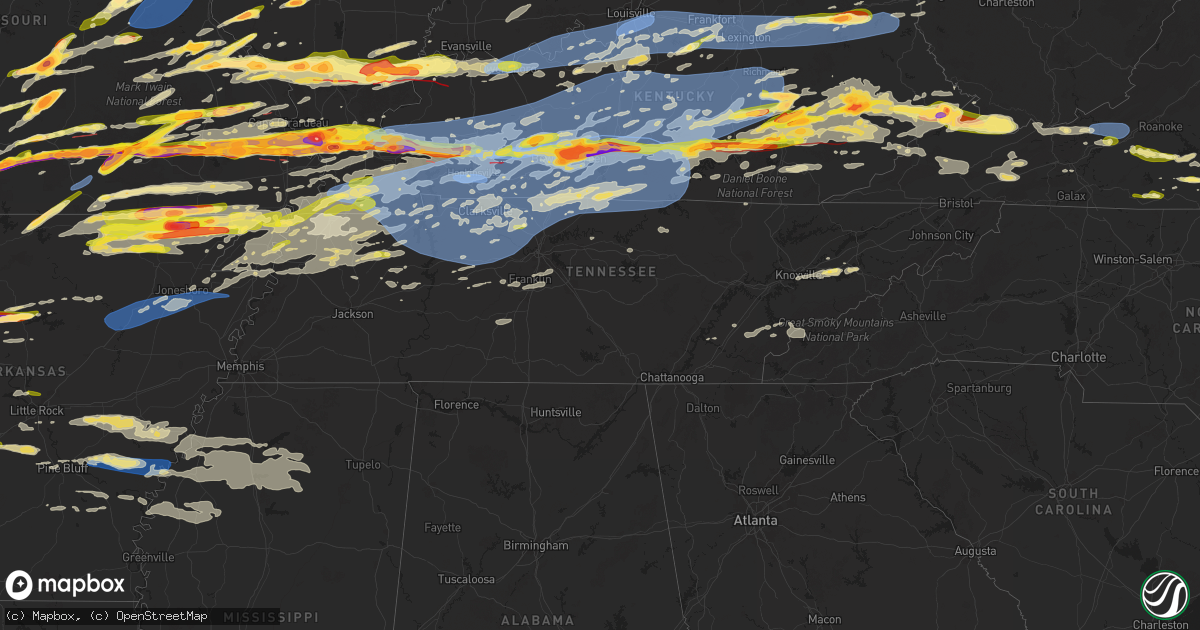 Hail map in Tennessee on May 16, 2025