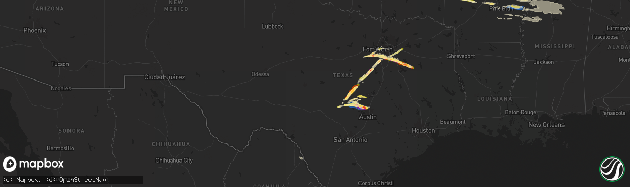 Hail map in Texas on May 16, 2025