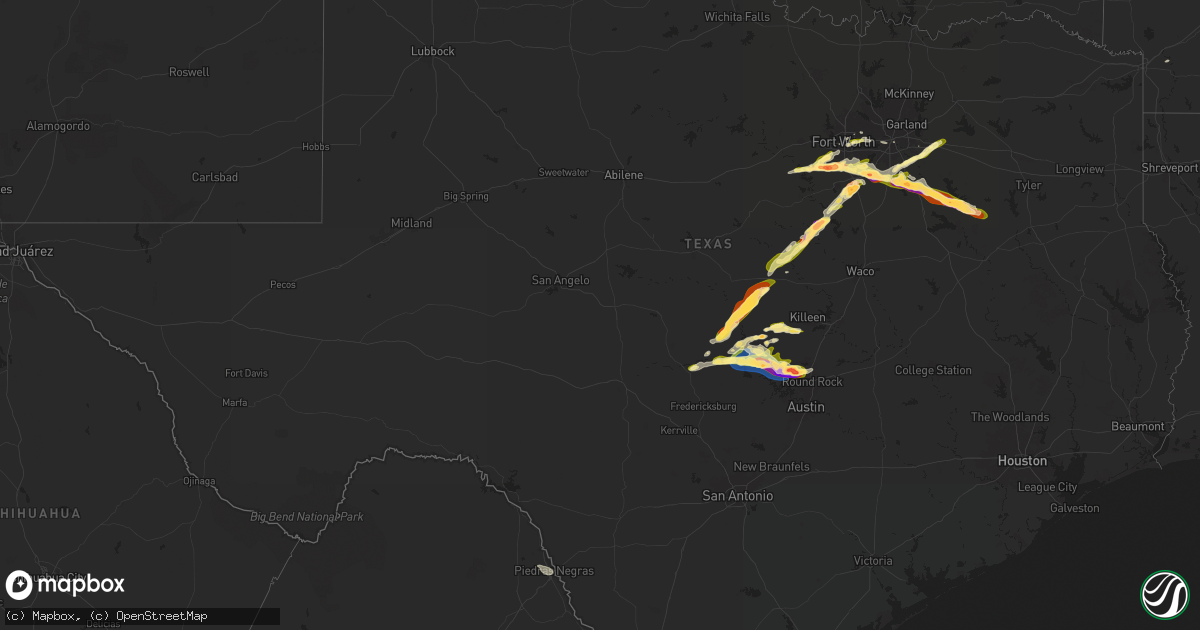 Hail map in Texas on May 16, 2025
