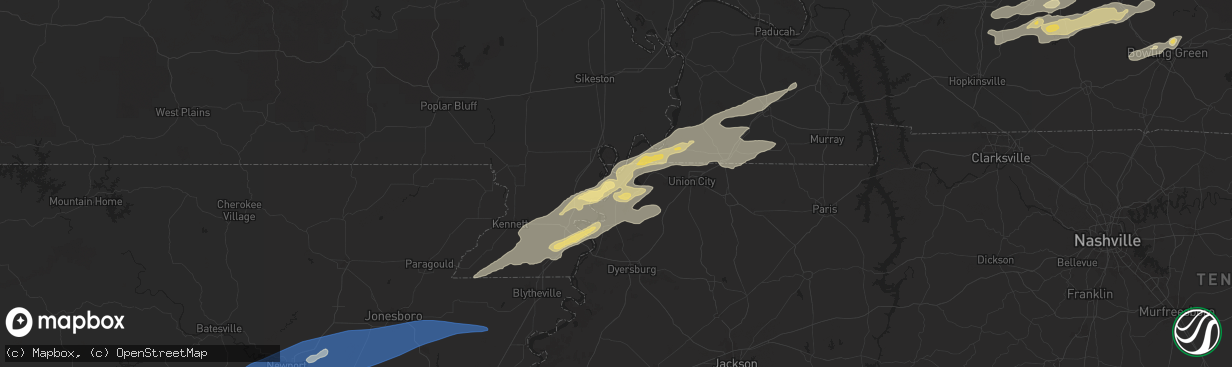 Hail map in Tiptonville, TN on May 16, 2025