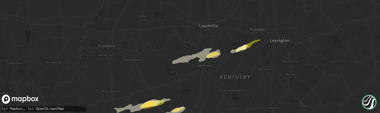 Hail map in Vine Grove, KY on May 16, 2025